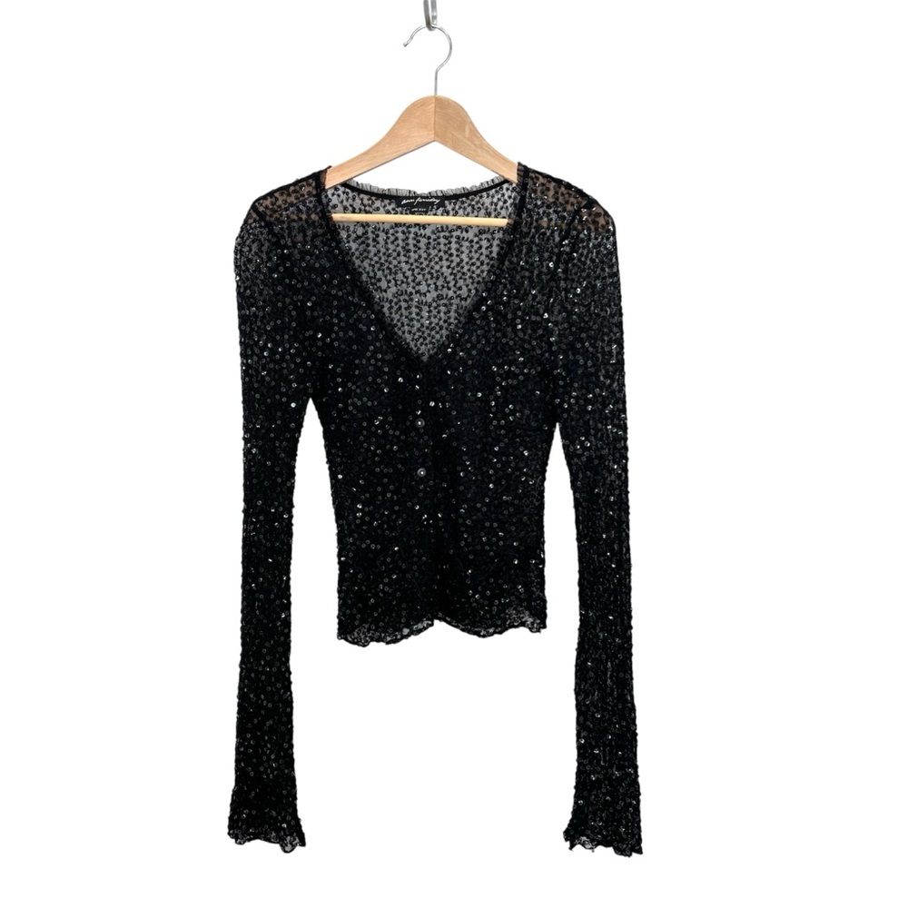 Ann Ferriday Black Sequin Mesh Lace Cardigan One Size Y2K Whimsigoth Fairycore